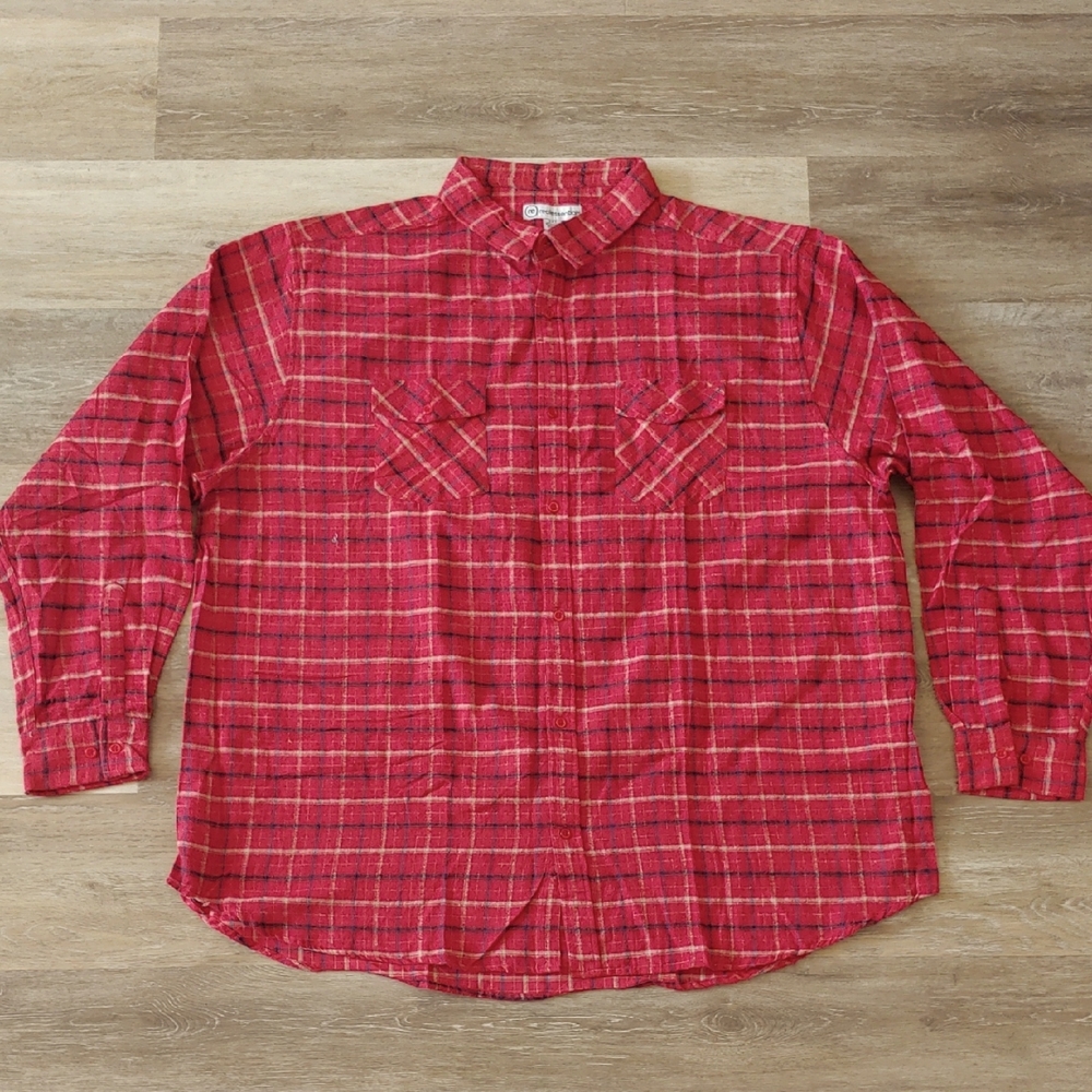 NWOT Real Essentials Men's Lightweight Flannel Button Down Shirt Red Size 3XT